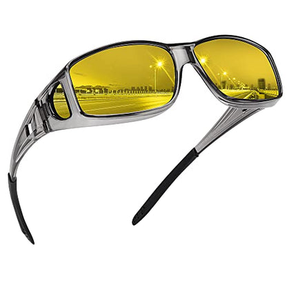 MEETSUN Fit Over Glasses Sunglasses for Men Women,Wrap Around Sunglasses Polarized UV400 Protection - color: (Z1)transparent Gray Frame-night Vision Lens