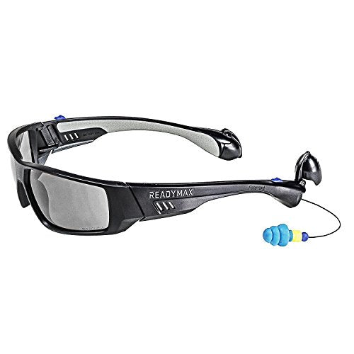 Safety Glasses with earplugs built-in 27db, anti-fog and scratch resistant lenses SoundShield® Pro Series - color: Matte Black Frame/Gray Lens