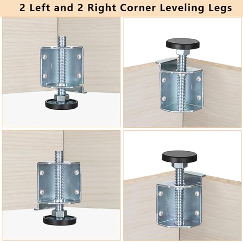 OwnMy Adjustable Corner Leveling Feet Heavy Duty Furniture Levelers Legs for Uneven Floors, 4 Left and 4 Right Workbench Cabinet Leveling Feet Table Leg Brackets for Shelves, Wardrobes, Beds