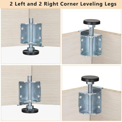 OwnMy Adjustable Corner Leveling Feet Heavy Duty Furniture Levelers Legs for Uneven Floors, 4 Left and 4 Right Workbench Cabinet Leveling Feet Table Leg Brackets for Shelves, Wardrobes, Beds