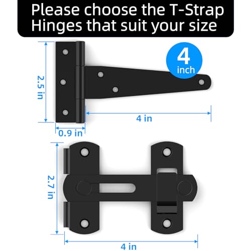 T Strap Hinges, Tee Hinge, T-Gate Hinges, Gate Strap Hinges, Wooden Fences Door, Barn Door, Shed Doors,Cabinet Door,Pet House Door, Barn Door Lock Latches 1PC (4 inch) - size: 4 Inch