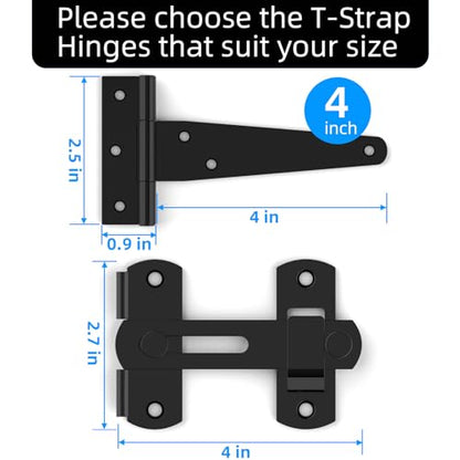 T Strap Hinges, Tee Hinge, T-Gate Hinges, Gate Strap Hinges, Wooden Fences Door, Barn Door, Shed Doors,Cabinet Door,Pet House Door, Barn Door Lock Latches 1PC (4 inch) - size: 4 Inch