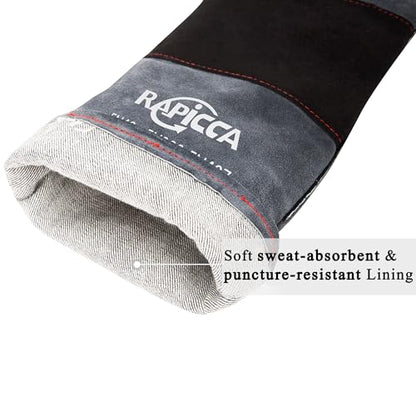 RAPICCA Animal Handling Gloves Bite Proof Double Leather Reinforced Padding Dog,Cat Scratch,Bird Handling Falconry Gloves Grabbing Reptile Squirrel Snake Bite 16in Grey-Black - style: 16 Inches