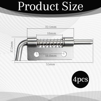 4 Pcs Stainless Steel Flat Pin Hinge Spring Latch, Heavy Duty Sliding Door Lock, Spring Loaded Latch Pin, Movable Spring-Bolt Hinge, Barrel Bolt Latches for Door, Cabinets, Trailer, Chests