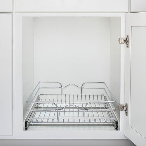 Rev-A-Shelf Kitchen Cabinet Pullout Shelf and Drawer Organizer Slide Out Pantry Storage Basket in Multiple Sizes, 18 x 20 In, 5WB1-1820CR-1 - size: 18" W X 20"d, style: Single Tier
