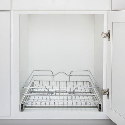 Rev-A-Shelf Kitchen Cabinet Pullout Shelf and Drawer Organizer Slide Out Pantry Storage Basket in Multiple Sizes, 18 x 20 In, 5WB1-1820CR-1 - size: 18" W X 20"d, style: Single Tier