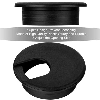2 Inch Desk Grommet - 40Pcs Plastic Desk Cord Hole Cover, 50mm Diameter Black Cable Grommets Hole Cover for Organized Wires & Cords Through Computer Table/Countertops - size: 40 Pack