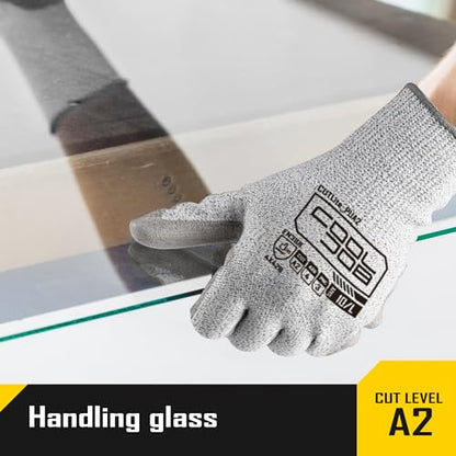 COOLJOB 12/120 Pairs Cut Resistant Safety Work Gloves with Grip, 13 Gauge Seamless Shell with PU Coating, ANSI A2 A4 A6, Gray - size: Large (Pack of 12), style: Ansi A2 Cut Level