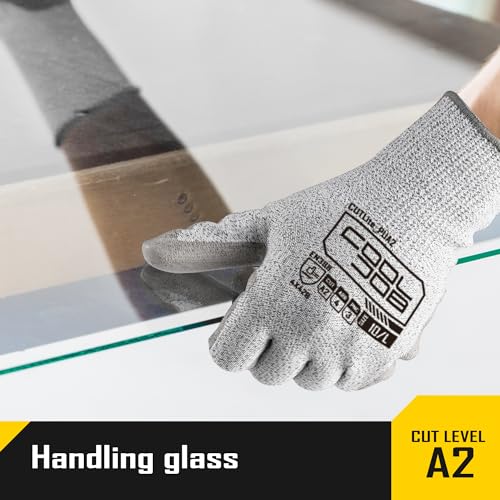 COOLJOB 12/120 Pairs Cut Resistant Safety Work Gloves with Grip, 13 Gauge Seamless Shell with PU Coating, ANSI A2 A4 A6, Gray - size: Xlarge (Pack of 120), style: Ansi A2 Cut Level