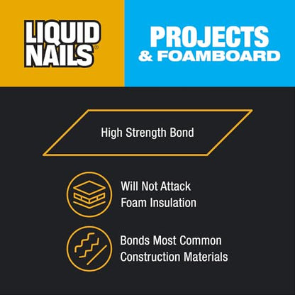 Liquid Nails Latex Projects 10 oz Off-White Interior Projects and Foamboard Adhesive (Pack of 6) - size: 10 Ounce (Pack of 6), style: Foamboard