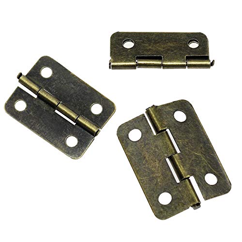 BokWin 8Pcs Mini Box Hinges，4 Sets Antique Right Latch Hasp with Matching Screws Kit for Decorative Cabinet Small Wooden Box Project