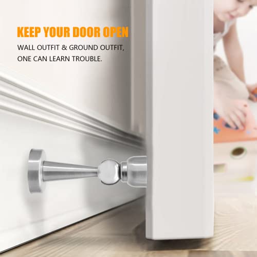 Magnetic Door Stop Brushed Nickel Magnetic Door Stopper Floor Wall Mounted Door Catch Holder, Hold Door Open