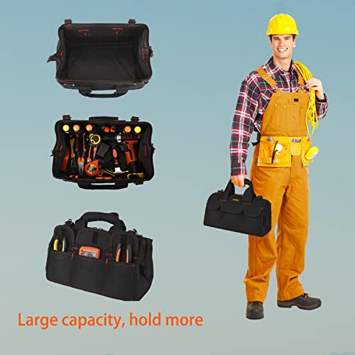 FASTECH 20-inch Heavy Duty Tools Bag with Wide Mouth for Tool Storage, Carrier and Organizer, Tote Bag for Men, Wide Mouth Tote Bag With Inside Pockets (20 Inch) - size: 20IN