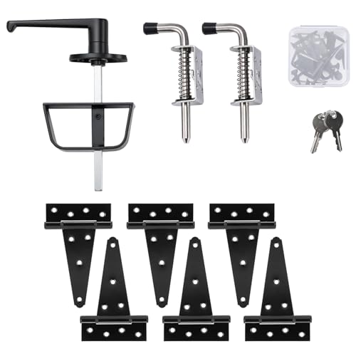 Shed Door Kit, Shed Door Hardware Kit with 4-1/2" L-Handle Lock, Stainless Steel Latches and 6" Hinges, Black