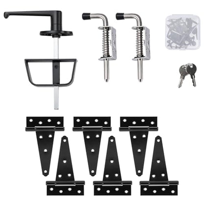 Shed Door Kit, Shed Door Hardware Kit with 4-1/2" L-Handle Lock, Stainless Steel Latches and 6" Hinges, Black