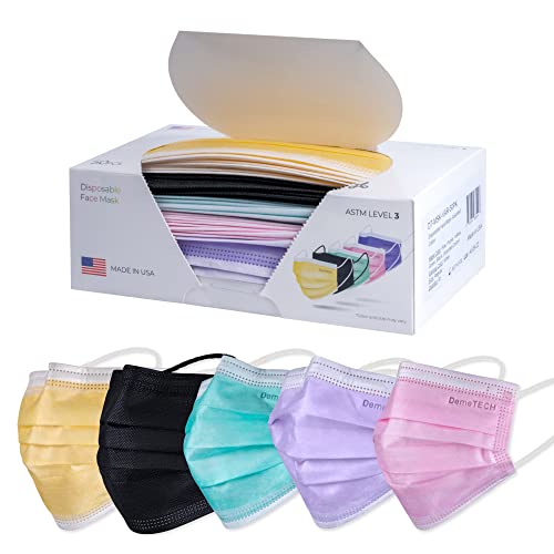 DEMETECH ASTM Level 3 Protective 3-Layer Face Mask, Ear-Loop Style, Adult Mask - color: Variety Pack - 50 Pack