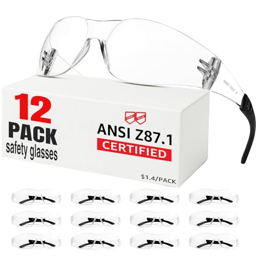 Safety Glasses Men Women 12 pack, Z87 Safety Glasses with Scratch&Impact-Resistant lens, clear safety glasses with Ansi Z87.1 certification for construction, lab, lawnwork,workshop - color: 12pcs-clear