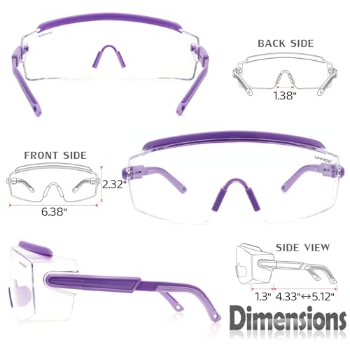 UKNOW Safety Goggles Over Glasses, Anti Fog Safety Glasses with Clear Wraparound Lens, ANSI Z87.1 Protective Eyewear - color: Lavender