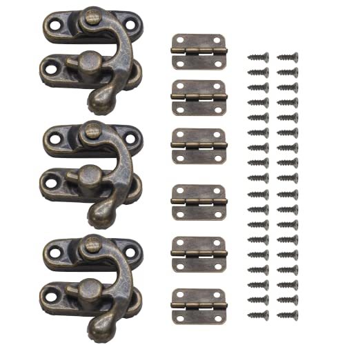 Antique Bronze Right Latch Hook Hasp, Small Box Hinges and Retro Latch Lock for Decorative Cabinet Small Wooden Jewelry Box Gift Box (3 Pcs Hasp Catch + 6 Pcs Hinges) - color: 3 Pcs Hasp Catch, size: Right Latch Hook Hasp