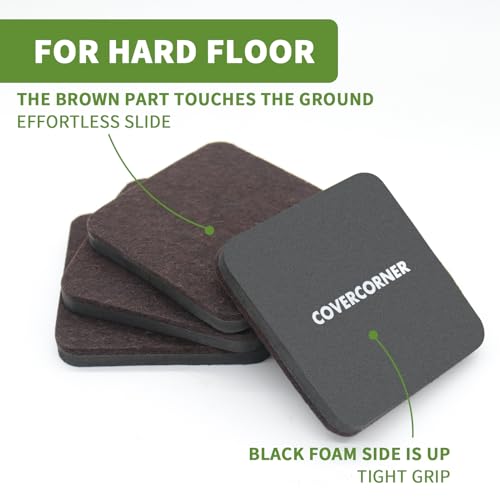 Felt Furniture Sliders for Hardwood Floors 8 PCS - 3 1/2 Inch Square Moving Slider - Heavy Duty Felt Movers Chair Legs Protectors - Brown - size: 8 PCS 3 1/2'' Brown