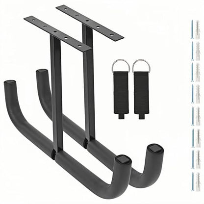 Overhead Garage Storage Hooks, Heavy Duty Double Ceiling Rack for Lumber Ladder Bikes Tires & Other Bulky Items (2)