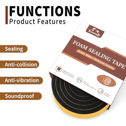 Yotache Self Sticking Foam Insulation Tape 2" W X 3/8" T (New Adhesive Craft), Weather Strip Seal for RV, Air Conditioner Window, Automotive, Garage Door, 6.5 Ft Length - size: 2"x3/8"x6.5 FT