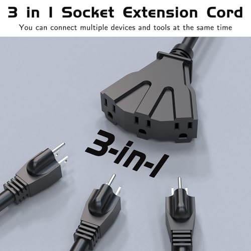 HITRENDS - 6FT 12/3 Gauge Outdoor Extension Cord with Multiple Outlets, with 3 Power Outlets Heavy Duty Waterproof Outdoor Extension Cord, Max 30A 3750W 12AWG
