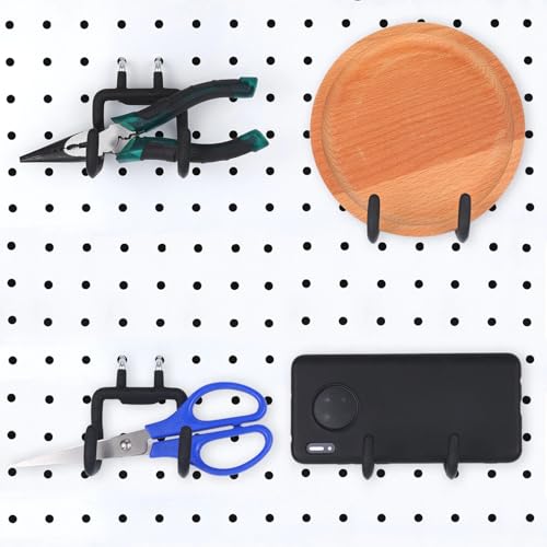 Hotop 4 Pieces Pegboard Hooks Pegboard Drill Holder Peg Board Hooks for Hanging Black Flat Utility Hook Peg Board Organization Accessory for Workbench, Garage Craft Storage(7.48 x 2.8 x 3.66 Inch) - size: 7.48 X 2.8 X 3.66 Inch