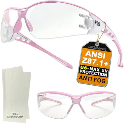 HTS HUNTERSKY Super Flexible Lightweight Anti Fog Wrap-Around U6 Clear Shooting Safety Glasses with ANSI Z87.1 Scratch Resist - color: Light Pink / Clear (1 Pack)