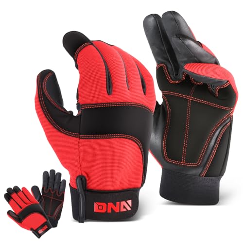 DNA MOTORING 2pair Multi-Purpose Utility Machanic Gloves, Flexible Breathable Performance Padded Knuckles Palm Work Gloves, Red/Black, TOOLS-00585 - color: Red-2pair