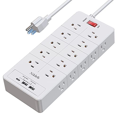 Power Strip Surge Protector 23 in 1, 6ft Extension Cord with 3 USB Ports Smart 3.1A, Multiple Outlet Adapter 20 Outlets, Outlet Extender Cord Organizer for Office, College, Apartment, Gaming Stuff - color: white power strip surge protector
