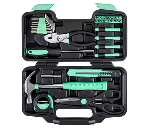 CARTMAN 39-Piece Home Tool Set Kit, Essential Household Hand Tools with Plastic Storage Case, Green - color: Green