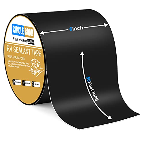 CircleRoad Butyl Sealant Waterproof Tape, RV Roof Tape Black, 6 Inch X 50 Feet RV Repair Sealant Tape, Stop Camper Roof Leaks, UV-Resistant, Weatherproof and Reliable (6In-50FT Black) - style: 6In-50FT Black