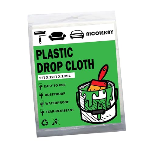 Painters Plastic Drop Cloth，1mil 9x12ft Tarp Waterproof Dustproof，Painting for Couch Cover and Furniture Cover, dust Cover 1 Package - color: Green, size: 1PCS