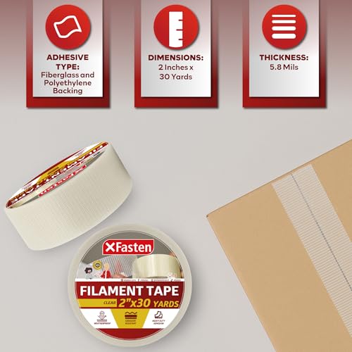 XFasten Clear Duct Tape, 2-Inches x 30 Yards, Easy to Tear Cotton Textile Tape for Commercial Use, Heavy-Duty Repair, Packing, and No Show Outdoor Repair- Residue-Free Hand Tearable Clear Duct Tape - color: Translucent with Fiberglass