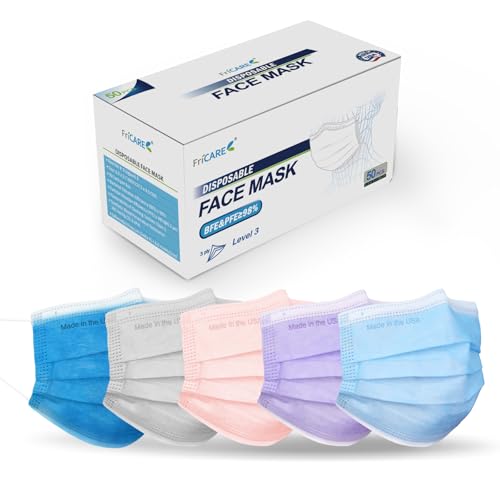 FriCARE Made in USA Disposable Face Masks, 3-Ply ASTM Level 3 Medical Grade, Breathable & Comfortable for Adult Daily Work/Sun Protection, 50 Pack Nordic Breeze - color: Nordic Breeze