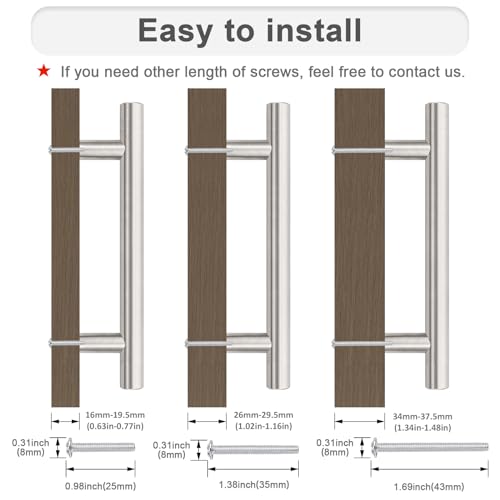 Probrico 5 Pack Hole Centers (96mm) 3-3/4inch Brushed Nickel Cabinet Pulls Stainless Steel Kitchen Drawer Handles Euro Style T Bar Dresser Pull Handle Length 150mm(6inch) - color: Brushed Nickel, size: Hole Centers: 3-3/4"