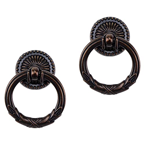 MY MIRONEY 2 Pack Vintage Cabinet Handles, Oil Rubbed Bronze Ring Drawer Pulls, Zinc Alloy Hardware Knobs with Screws for Kitchen, Dresser, Cabinet - style: Type F; Oil Rubbed Bronze; 2PCS