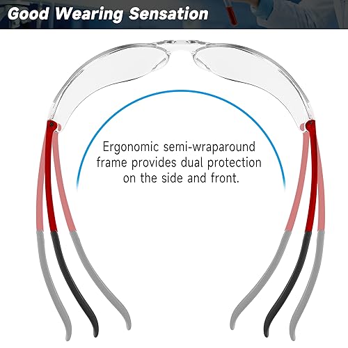 Salfboy Safety Glasses for Men Women ANSI Z87.1 Safety Glasses Bulk Protective Eyewear Scratch-Resistant - color: 30pcs-118-red Leg