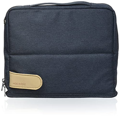 KOKUYO Pencil Case Pouch, Haco-Biz Standing Pen Pouch Bag, Foldable Stand up Pencil Holder Organizer, Large Capacity Portable Pencil Box for Office Supplies - color: Navy x Khaki
