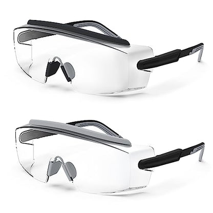 Anti Fog Safety Glasses Safety Goggles Over Glasses Protective Glasses with Anti Scratch Lenses Adjustable - color: 2 Pack (Black + Grey)