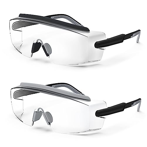 Anti Fog Safety Glasses Safety Goggles Over Glasses Protective Glasses with Anti Scratch Lenses Adjustable - color: 2 Pack (Black + Grey)