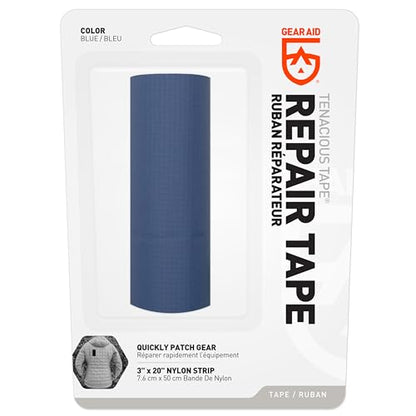 GEAR AID Tenacious Tape 3” x 20” Fabric and Vinyl Gear Repair Tape, Fix Holes and Rips in Puffy Jackets, Rain Gear, Tents, Sleeping Bags and Outdoor Equipment, Blue, 1 Roll - color: Blue, style: 3" × 20" (1 Roll)
