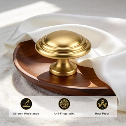Gobrico 5 Pack 1-3/8 Inch Cabinet Knobs, Brushed Gold Dresser Knob, Brushed Brass Round Bifold Kitchen Wardrobe Drawer Knob - color: Brushed Gold
