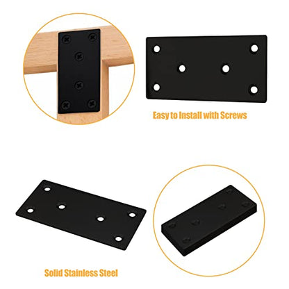 4pcs Metal Flat Straight Brace Bracket, 4'' x 2'' (L x W) Stainless Steel Mending Plate, Joining Bracket Wood Connectors for Furniture Corner Braces with Screws (Black) - size: 4'' x 2''/ 100mm x 50mm, style: Black-4pcs
