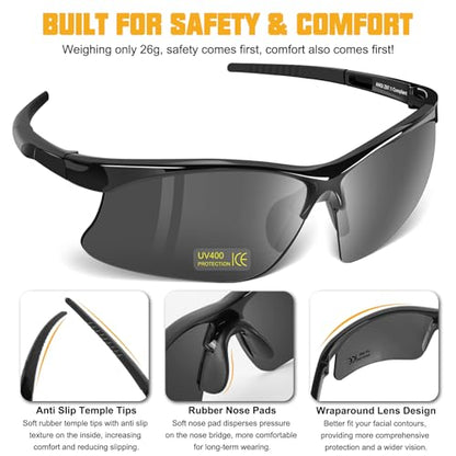 OXG 12 Pack Anti Fog Safety Glasses for Men, ANSI Z87.1 Safety Goggles Impact Scratch Resistant Eye Protection for Work - color: Grey With Straps