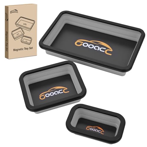 GOOACC 3 Sizes Collapsible Magnetic Parts Tray Set Light Grey Silicone Foldable Tool Trays Organizer for Screws Bolts Nuts Pins Washers and Other Small Metal Parts Double Sided Magnet Base - color: Grey