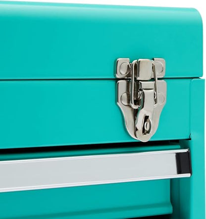Amazon Basics Steel Tool Box Storage and Organization Drawers, Tool Storage with Powder Coat Finish, 18.11 x 8.66 x 9.45 in, Turquoise