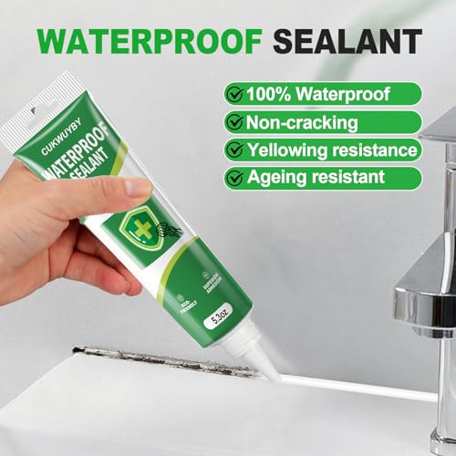 15.9 Oz Silicone Caulk (3 Pack 5.3 Oz) Squeeze Tube Waterproof Silicone Sealant for Kitchen Bathroom Stronger Adhesion White Caulk for Window Toilet Sink Caulking Sealant with Tape and Scraper - size: 15.9 OZ