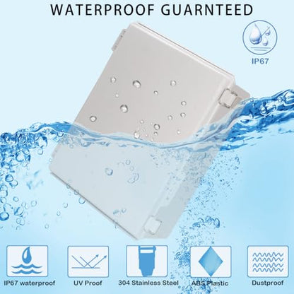 Zulkit Junction Box,IP67 Waterproof Electrical Box Hinged Cover Stainless Steel Buckle Plastic Enclosure for Project w Mounting Plate Wall Bracket and 2 Cable Gland Grey 15"x11"x5.1"/380x280x130mm - color: Grey Cover, size: 15"x11"x5.1"